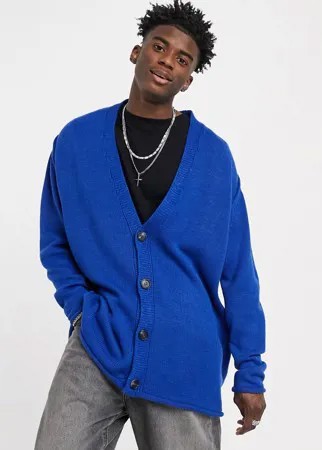 Вязаный фактурный oversized-кардиган кобальтового синего цвета на пуговицах ASOS DESIGN-Голубой
