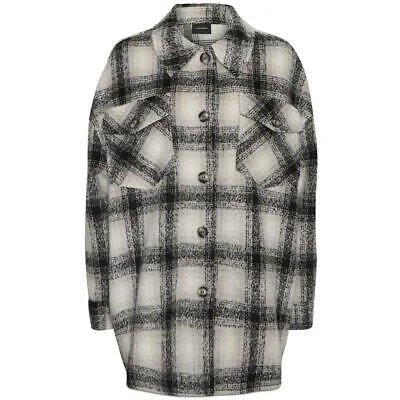 Vero Moda Женская черно-белая куртка-рубашка с воротником в клетку на пуговицах спереди, пальто XS BHFO 9255