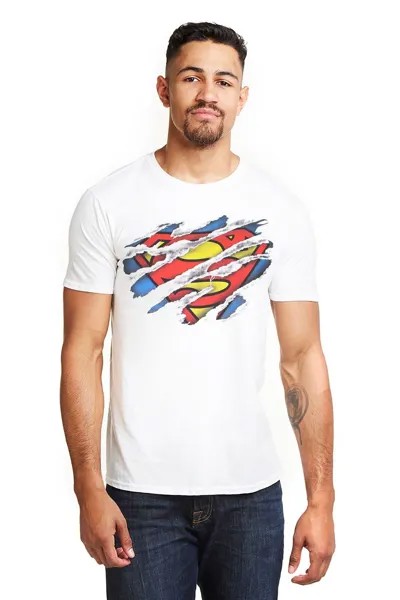 Хлопковая футболка с рваным логотипом Супермена DC Comics, белый