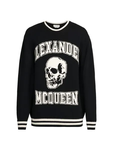 Шерстяной свитер с логотипом и черепом Alexander McQueen, черный