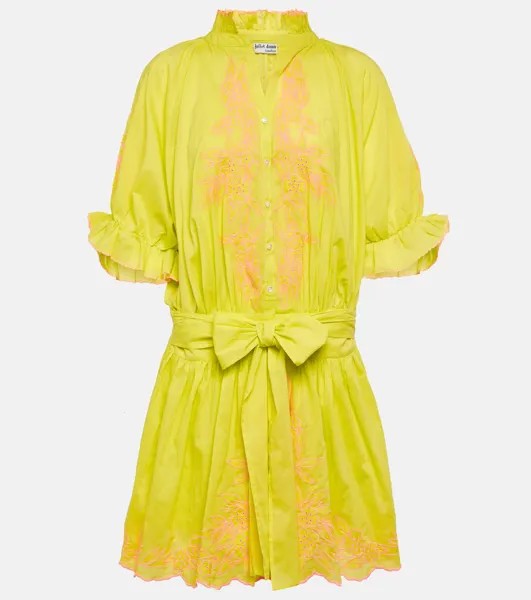Хлопковое мини-платье с цветочной вышивкой Juliet Dunn, желтый