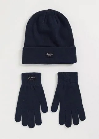 Темно-синие шапка и перчатки Jack & Jones-Темно-синий