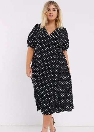 Чайное платье миди в горошек с присборенной талией ASOS DESIGN Curve-Мульти