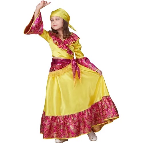 Карнавальный костюм Цыганочка желтая размер 122-64, платье Цыганки для девочек, на утренник, новый год, на праздник