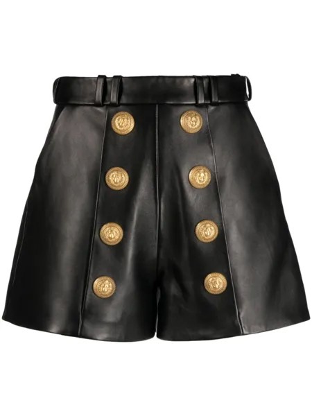 Balmain кожаные шорты с декоративными пуговицами, черный