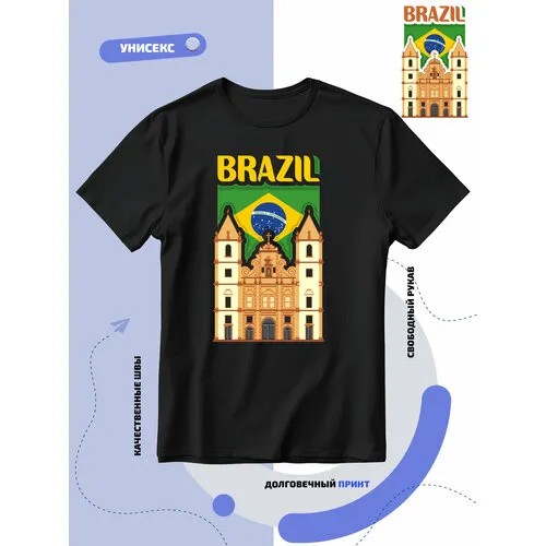 Футболка SMAIL-P флаг Бразилии-Brazil и достопримечательность, размер 8XL, черный