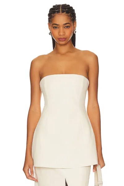 Топ WeWoreWhat Faux Leather Strapless, экрю