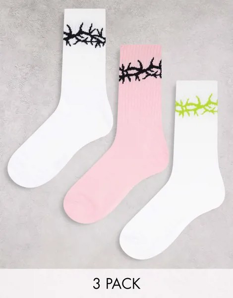 Набор из 3 пар белых носков из органического хлопка с принтом татуировок Weekday Eleven-Белый