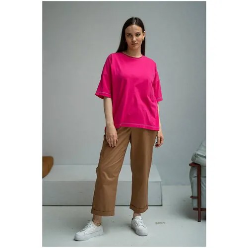 Футболка Modress, хлопок, однотонная, трикотаж, размер 66, фуксия