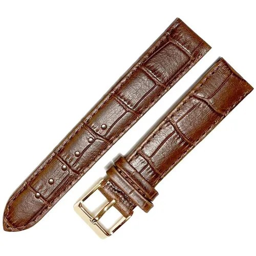 Ремешок 1805-02-1-2 ДП Kroko KAGAWA Коричневый кожаный ремень 18 мм для часов наручных длинный из кожи натуральной мужской удлиненный