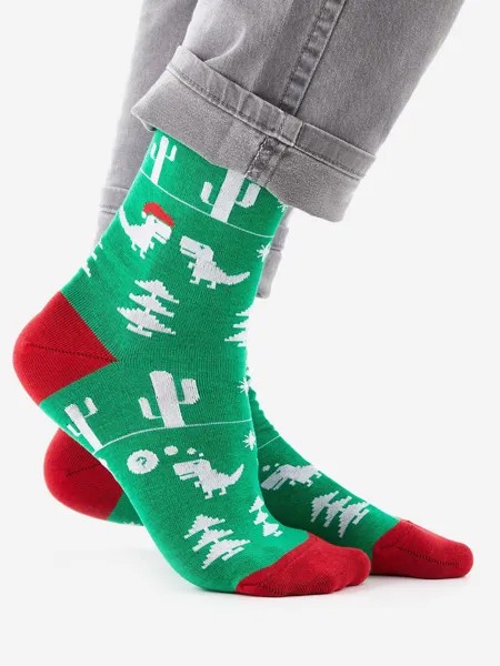 Новогодние носки St.Friday Socks с динозаврами, Зеленый