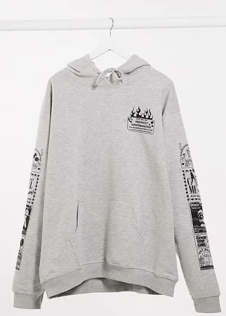 Oversized-худи от комплекта с принтом New Girl Order Curve-Серый