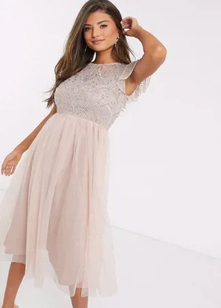 Розовое платье с оборками на рукавах и отделкой Frock & Frill-Розовый цвет