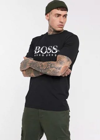 Черная футболка с логотипом на груди BOSS Athleisure Tee6-Черный