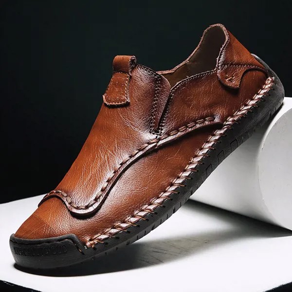 Мужские кожаные нескользящие ботинки в стиле ретро с ручной вышивкой Soft Подошва повседневные туфли на плоской подошве