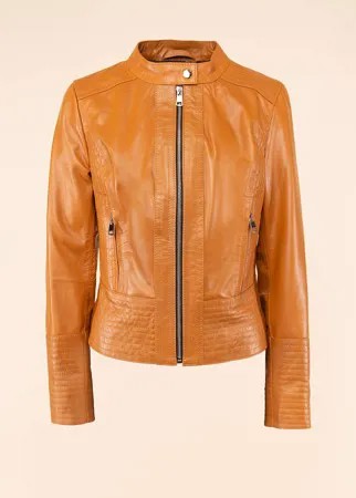 Кожаная куртка женская Каляев 1593830 оранжевая 52