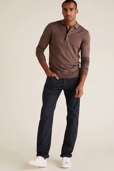 Джинсы прямого кроя из эластичной ткани Marks & Spencer, синий