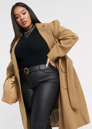 Пальто с запахом и поясом Fashion Union Plus-Neutral