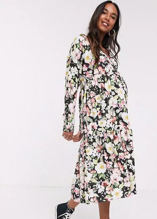 Эксклюзивное свободное платье с запахом и цветочным принтом ASOS DESIGN Maternity-Мульти