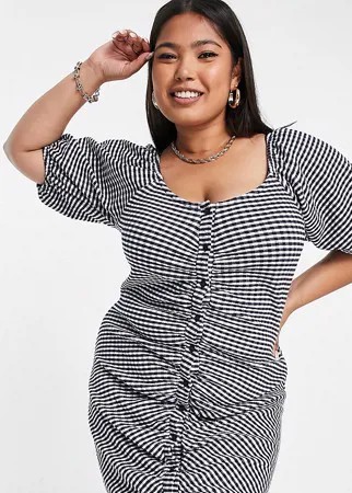 Платье мини в клетку с очень пышными рукавами ASOS DESIGN Curve-Разноцветный