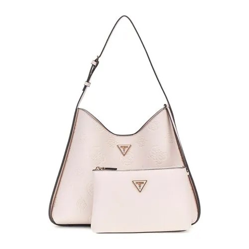 Сумка GUESS, фактура зернистая, тиснение, серый, бежевый