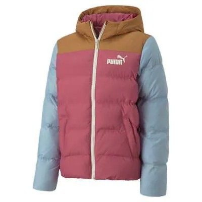 Puma Colourblock Polyball Hooded Full Zip Jacket Молодежные девушки Розовые пальто Куртки