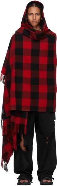 Черно-красное пальто-одеяло с капюшоном Balenciaga