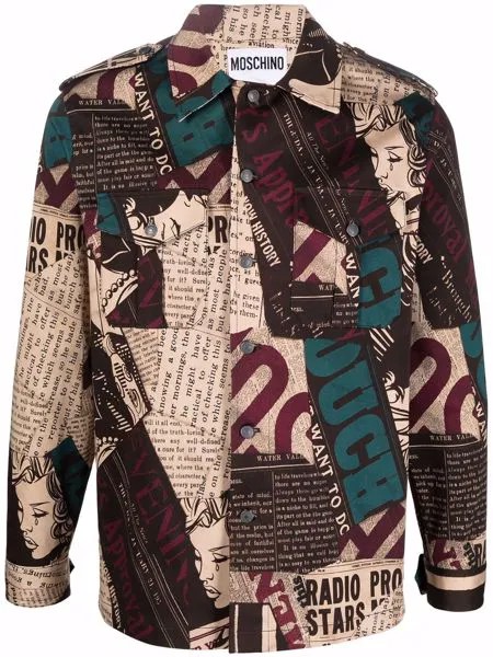 Moschino куртка-рубашка с газетным принтом