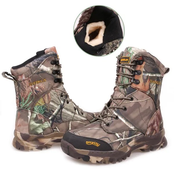 Зимняя мужская походная обувь, бионическая камуфляжная Водонепроницаемая термотактическая обувь с шерстяной подкладкой, уличные армейские поклонники, спортивная обувь для кемпинга и треккинга