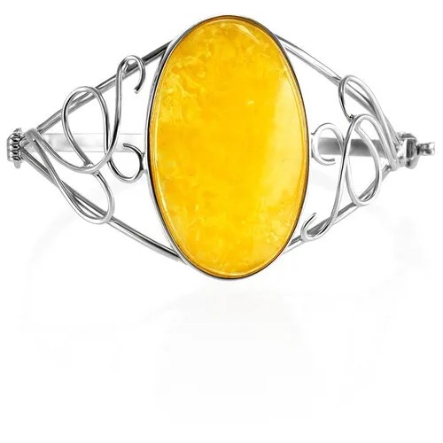 Amberholl Изящный серебряный браслет с крупным натуральным янтарем медового цвета «Риальто»