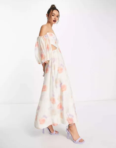 Платье макси с объемными рукавами Bardo и живописным цветочным принтом Bardot