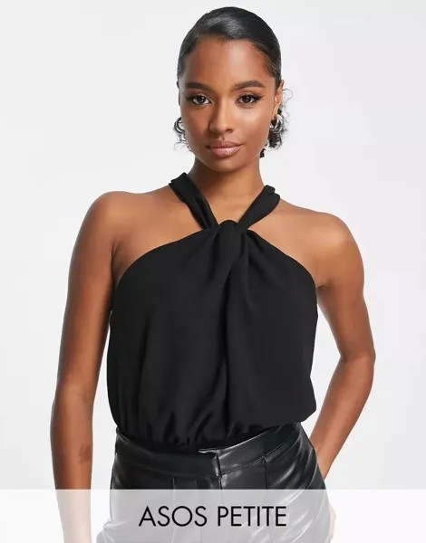 Черное боди с деталями и завязкой на спине ASOS DESIGN Petite
