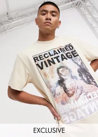 Светло-бежевая футболка с принтом Reclaimed Vintage inspired-Бежевый