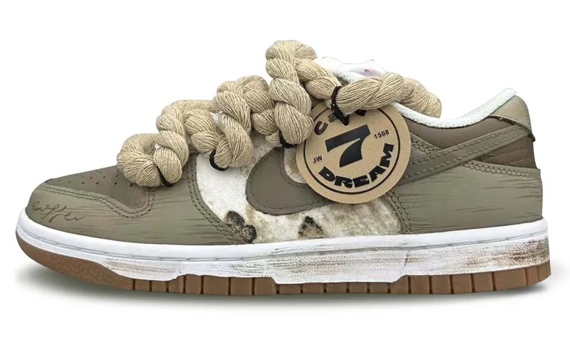 Кроссовки Nike Dunk Skateboarding Shoes Women's Low-top Brown/White, хаки