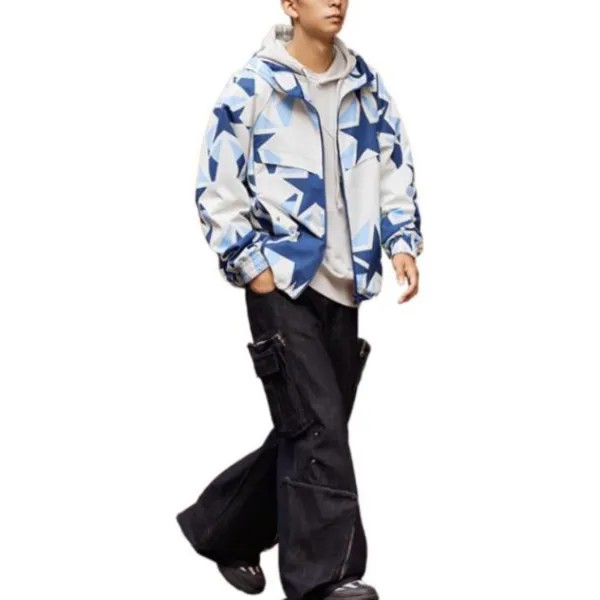 Коллекция Sports Life Тренчкот мужской белый и синий с полным принтом Lining, цвет White and blue full print