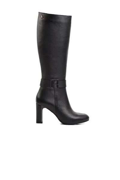 2152911K Черные женские ботинки из кожи с флисовой подкладкой на каблуке Venüs