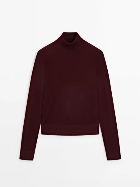 Вязаный джемпер с высоким воротом Massimo Dutti, бордовый