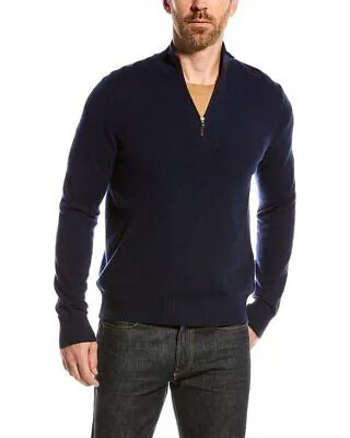 Amicale Cashmere, замшевый кашемировый свитер с молнией 1/4, мужской синий, S