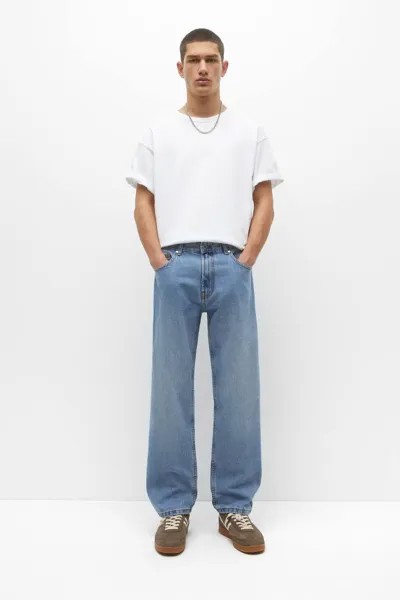 Джинсы широкого кроя из хлопка Pull&Bear, бледно-голубой