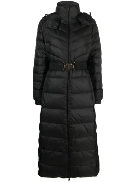TWINSET пуховик с капюшоном и поясом, черный
