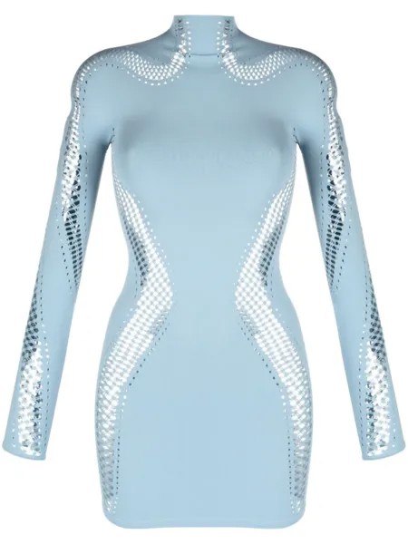 Mugler платье мини с сетчатыми вставками, синий