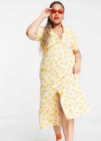 Чайное платье миди с желтым цветочным принтом ASOS DESIGN Curve Ultimate-Multi
