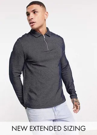 Темно-синяя футболка-поло из твила с длинными рукавами ASOS DESIGN-Темно-синий