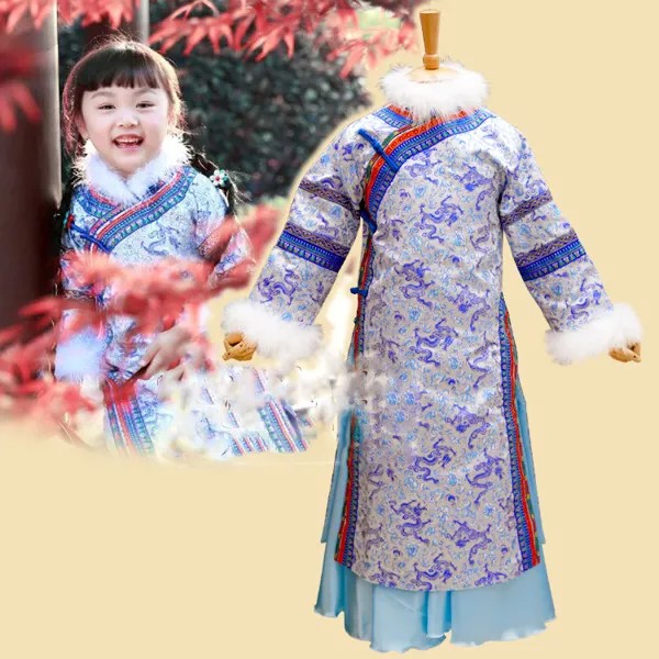 Зимняя меховая одежда Tu Ya, костюм монгольской принцессы династии Цин, ханьфу, для фотосъемки маленькой девочки, для выступления на сцене