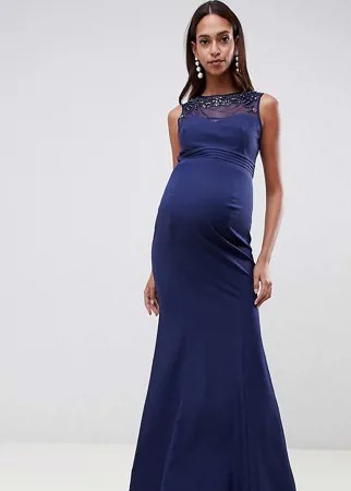 Темно-синее платье макси с отделкой Little Mistress Maternity-Темно-синий