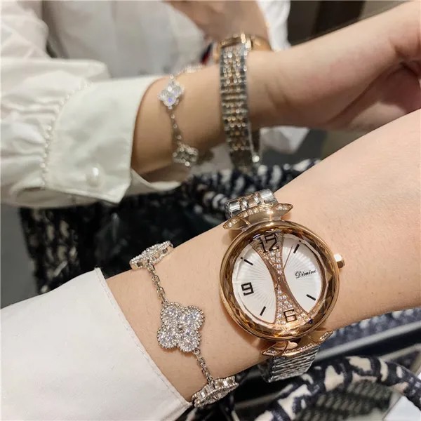 Новые женские модные наручные часы для офиса, часы с гранеными кристаллами, полностью стальные часы-браслет, часы Guangzhou Landmark Canton Tower