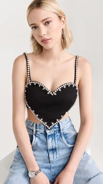 Топ Area Crystal Trim Heart, черный