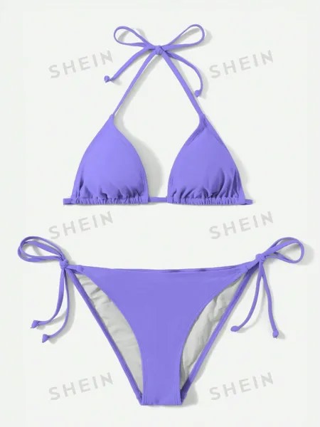 Купальник Shein Swim Vcay с цветочной текстурой и вырезом через шею, фиолетовый