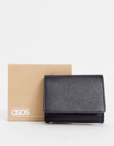 Черный кожаный бумажник «2 в 1» со съемной визитницей ASOS DESIGN