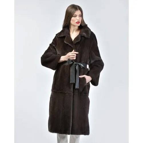 Пальто , норка, силуэт прямой, размер 44, коричневый
